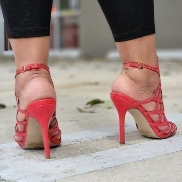 Women's Slingback Stiletto Sandal Peep Toe Hollow Red Color - Picture 4 of 5